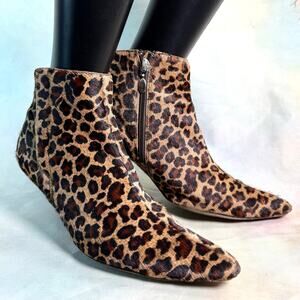 Circa Joan & David Cheetah Print Pony Hair & Leather Ankle Bootie High Heels